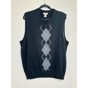 Docker's Men's Classic Black Sweater Vest with Gray Argyle Design, Size XL